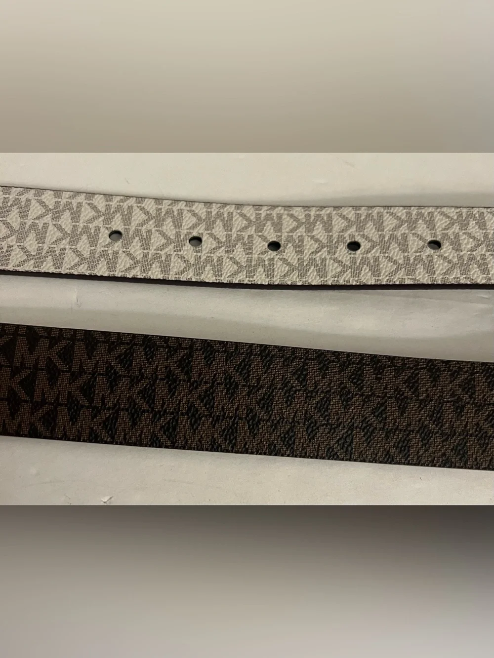 Michael Kors Reversible Logo Belt in Brown and Beige with Gold Buckle